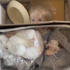 Danbury Mint Jill small Porcelain Doll with dog pearls 5 inch Elke Hutchens